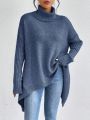 SHEIN Essnce Turtleneck Asymmetrical Hem Drop Shoulder Sweater