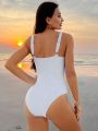 SHEIN Swim Vcay Women'S Color-Block With Underwire One-Piece Swimwear With Slimming Effect