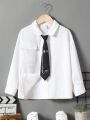 SHEIN Kids KDOMO Young Boy Flap Pocket Drop Shoulder Shirt With Necktie