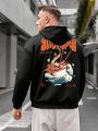 Men'S Plus Size Hooded Drop Shoulder Sleeve Casual Sweatshirt With Text Print