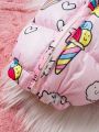 Baby Girl Rainbow & Unicorn Print 3D Ear Design Hooded Jumpsuit