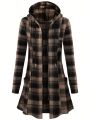 Plaid Print Drawstring Hooded Coat