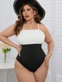 SHEIN Swim Chicsea Plus Size Color Block One-Piece Swimsuit With Low Back