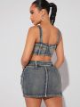 Storm Apparel Denim Belted Cargo Pocket Mini Skirt