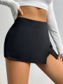 Solid Split Hem Skort