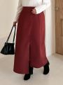 Dazy Plus Plus Size Solid Color High Slit Midi Skirt