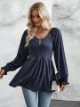 Women's Pleated Sleeve & Ruffle Hem T-shirt