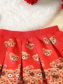 Baby Girls' Lovely And Romantic Red Skirt With Bear Print For Spring/Summer