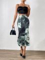 SHEIN Privé Printed Knitted Mermaid Hem Women's Skirt