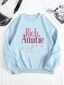 Plus Size Fleece Lined Sweatshirt With Slogan Print