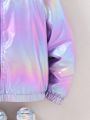 SHEIN Kids EVRYDAY Tween Girl Holographic Zip Up Thermal Lined Hooded Jacket