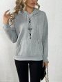 Women's Grey Hooded Sweatshirt With Star And Moon Print