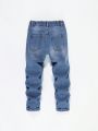 Boys' Sand Washed Full Printed Jeans With Holes And Frayed Hem