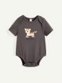 Cozy Cub 3pcs Baby Boy Cartoon Animal Print Lapel Short Sleeve Bodysuit