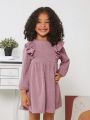 SHEIN Kids Cooltwn Young Girl Ruffle Trim Lantern Sleeve Smock Dress