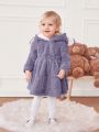 SHEIN Infant Girls' Casual Bunny Head Pattern Plus Velvet Hooded Long Sleeve Dress