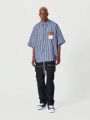 SUMWON Oversized Fit Pinstripe Poplin Shirt With Badge Pocket