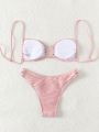 Bikini Swimsuit Set With U-Shaped Metal Buckle Embellishment And Hollow Out Design