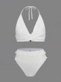 SHEIN Swim Mod Cross Wrap Ruffle Edge Decorated Bikini Swimsuit Set