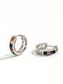 1pair Elegant & Metallic Stainless Steel Round Earrings With Tiny Rhinestone Embellishment