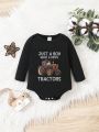 Newborn Infant Boys' Basic Bodysuit With Fun Letter Pattern For Layering