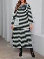 SHEIN Mulvari Plus Size Stripe Off-shoulder Dress