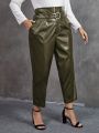 SHEIN Clasi Plus Size High Waist Slanted Pocket Pu Leather Pants