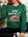 SHEIN LUNE Christmas Print Drop Shoulder Sweatshirt