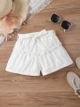 SHEIN Kids SUNSHNE Young Girl Knitted Pure Color Loose Casual Short Pants For Spring And Summer