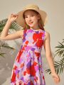 SHEIN Kids SUNSHNE Girls' Printed Sleeveless Dress, Full Print