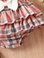 Baby Halter Top & Plaid Print Bow Front Shorts