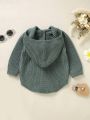 Baby Girl Solid Kangaroo Pocket Hooded Knit Bodysuit