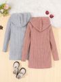 SHEIN Kids EVRYDAY Tween Girl 2pcs Ribbed Knit Hooded Dress