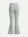 SHEIN Kids CHARMNG Tween Girls' High Waist Knitted Bell-Bottoms With Pleats And Comfortable Ribbed Texture