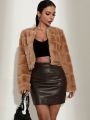 SHEIN BAE Solid Crop Fuzzy Teddy Jacket