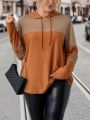 SHEIN LUNE Plus Colorblock Drawstring Hoodie