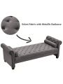 82 Inch End of Bed Bench with 2 Pillows Rolled Armed Ottoman Bench Velvet Bench Button Tufted Sofa Bench Upholstered Bench for Entryway, Living Room and Window