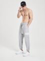 SHEIN Running Men's Drawstring Waist Striped Sports Pants With Slanted Pockets