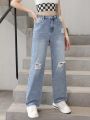 Teen Girl Ripped Straight Leg Jeans