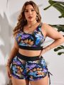 SHEIN Swim Vcay Plus Size Tropical Print Swimsuit Set