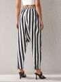 MUSE BY MONET Black And White Denim Striped Drawstring Drop Crotch (Harem) Pants.