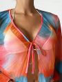 SHEIN Swim Vcay Women's Tie-Dye Printed Mesh Kimono Cardigan