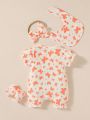 Newborn Baby Girl Butterfly Print Puff Sleeve Romper