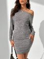 SHEIN Tall Women'S Asymmetric Collar Long Sleeves Dress