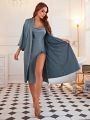 Draped Split Thigh Satin Slip Nightdress & Belted Robe