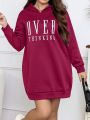 SHEIN Essnce Plus Letter Graphic Drop Shoulder Hooded Sweatshirt Dress