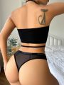 Letter Tape Waist Mesh Panty