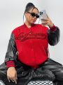 SHEIN Coolane Plus Size Women's Letter Pattern Black & Red Baseball Jacket