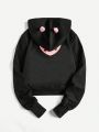 Kawaii Skull Print Zip Up 3D Horn Design Drawstring Hoodie