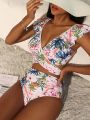 SHEIN Swim BohoFeel Ladies' Tropical Floral Printed Bikini Set